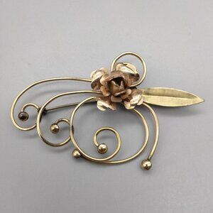 Art Deco 1/20 Gold Fill Harry Iskin Signed Brooch CottageCore Floral Spray VTG